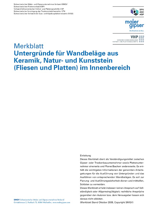 Merkblatt Untergründe für Wandbeläge